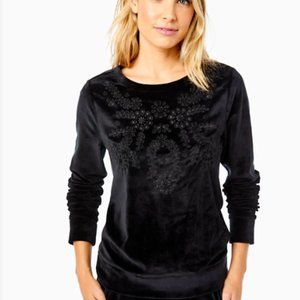 Lilly Pulitzer Rami Velour Sweatshirt Top Shirt Onxy Black Medium NWT $118